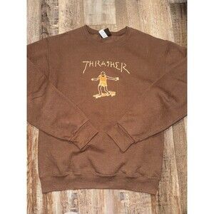 Thrasher Gonz Logo Brown Cream Crewneck Sweatshirt- Unisex Small